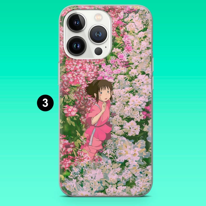 K&ouml;nnte beinhalten: Handyh&uuml;lle mit einem bunten Blumenmuster in Rosa und Wei&szlig;. Sie zeigt eine Illustration einer Figur in rosa Kleidung. Die Zahl 3 befindet sich in einem schwarzen Kreis auf der linken Seite der H&uuml;lle.