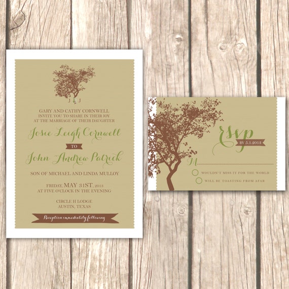 Items similar to Rustic Tree Wedding Invitation Suite--Available for ...