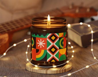 PeaceLoveJoy  Warm Amber Jar - Natural Soy Wax Candle - Bold Colorful Pattern