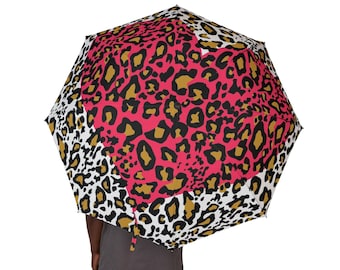 PeaceLoveJoy  Pink Leopard Print Foldable Umbrella