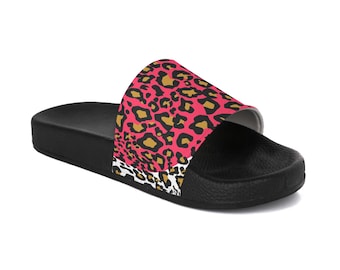 Women's Slide Sandals - Pink Leopard Print