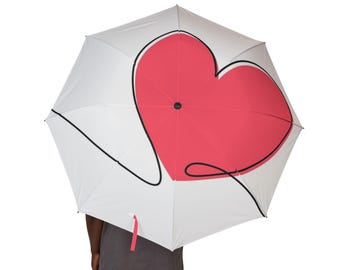 Parasol PeaceLoveJoy w serduszka – uroczy i kompaktowy na deszczowe dni