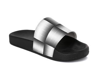 Women's Slide Sandals - Black & White Gradient Checkerboard