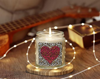 PeaceLoveJoy   Scented Candle - All-Natural Coconut Apricot Wax - Leopard Heart
