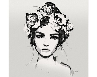 Bloom - Floral Crown Woman Portrait Poster by Allison Reich