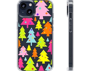 Neon Christmas Trees - dopamine colored art holiday Christmas trees Phone Case, original art cover, protective, iPhone Samsung cases, gifts