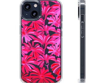 Etui na telefon z motywem różowych stokrotek, oryginalne etui z motywem kwiatowym Dopamina, przezroczysta ochronna krawędź, etui na iPhone'a i Samsunga, pomysły na prezent