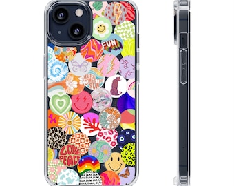 Trendy Stickers - colorful sticker collage clear phone case, original art, iPhone Samsung cover, birthday gift ideas