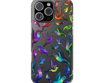 Hummingbird Rainbow - rainbow hummingbirds clear phone case colorful bird art, original art cover, iPhone Samsung cases, gifts
