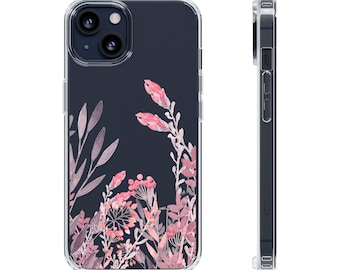 Pretty in Pink - watercolor wildflower clear phone case art, original art cover, iPhone Samsung cases, gift ideas