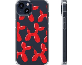 Balloon Animals - Red Balloon Dog Pattern Clear Phone Case, Original Art, iPhone and Samsung cover, stylish accessories & gift ideas