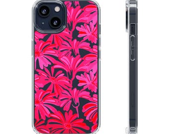 Pink Daisies Floral Phone Case, original dopamine art floral cover, protective clear edge, iPhone Samsung cases, gift ideas