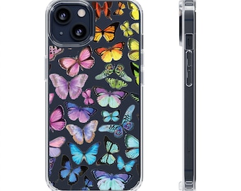 Butterfly Rainbow - Colorful Butterflies Clear Phone Case with original trendy popular art, impact case, iPhone Samsung cover, preppy, gift