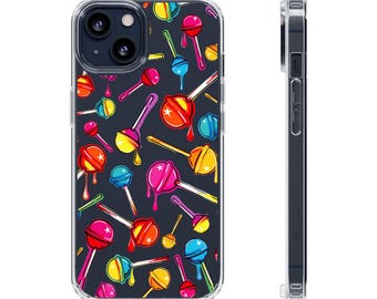 Clear Phone Case with Sticky Sweet Colorful Lollipops Original Art, iPhone and Samsung cover, stylish accessories & gifts