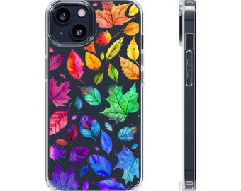 Autumn Rainbow - vibrant falling leaves clear phone case art, original art cover, iPhone Samsung cases, gift ideas