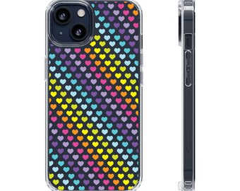 Rainbow Hearts - colorful heart pattern phone case, original art cover, iPhone Samsung cases, stylish kawaii gift ideas