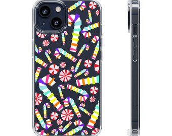 Bright Holiday Christmas Treats - rainbow candy cane pattern phone case dopamine art holiday, original art cover, iPhone Samsung case, gift