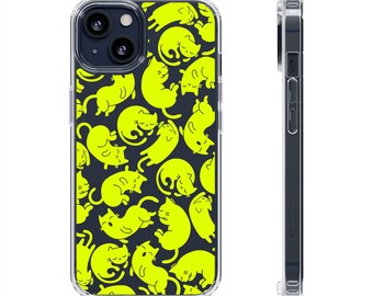 Dopamine Yellow Cats - Neon Yellow Sleeping Cats Phone Case, original art cover, protective, iPhone Samsung cases, gifts for kitty lovers