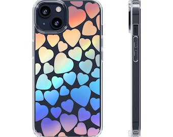 Heartfelt Rainbow - Holographic Heart Pattern Phone Case, original art cover, protective, iPhone Samsung cases, gift ideas