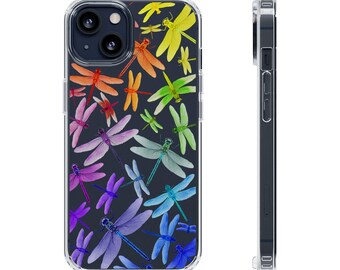 Dragonfly Rainbow - vibrant dragonflies phone case colorful art, original art cover, iPhone Samsung cases, gift ideas