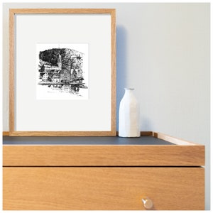 Heidelberg inkt tekening : Heidelberg van over de Neckar, limited edition print
