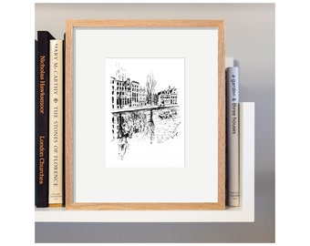 Amsterdam charcoal drawing : the Leidsegracht meets the Herengracht, limited-edition print