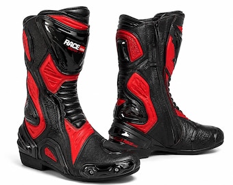 Black Red Motorcycle Racing Boots CE Protective Sport Riding Shoes Men.