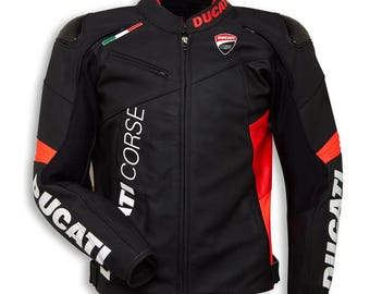 Ducati Corse C6 Motorcycle Leather Jacket Men CE Armored Racing Riding Gear.