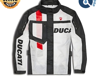 Ducati Aqua 2.0 Waterproof Motorcycle Rain Jacket CE Riding Gear Unisex Black.