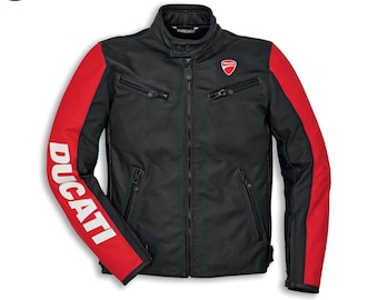 Ducati C3 Leather Motorcycle Jacket Men CE Armored MotoGP Riding Gear.