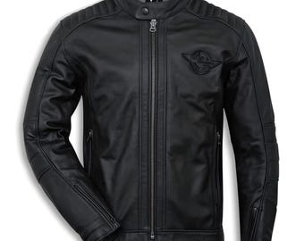 Mens Ducati Motorcycle Leather Jacket Vintage Cafe Racer Biker Riding Gear.
