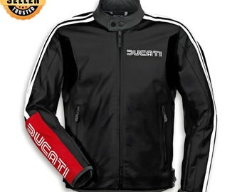 Ducati Corse Motorcycle Jacket Men Black Red CE Armored Racing Biker Leather Riding Jacket.
