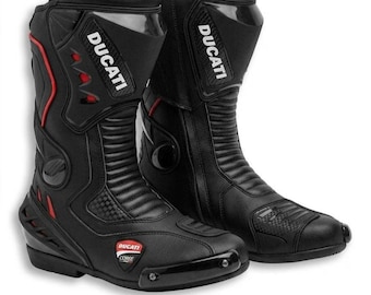 Ducati Corse Replica Racing Boots CE Leather Motorcycle Riding Shoes Men.
