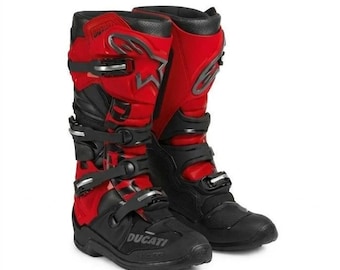 Ducati Explorer T7 Cross Boots Handmade Leather Motorcycle Racing Gear.
