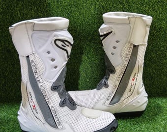 Alpinestars CE Leather Racing Boots Men Red White Black Motorcycle Shoes.