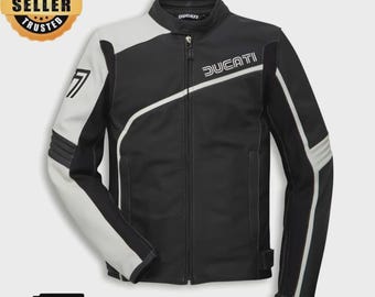 Ducati Corse Motorcycle Leather Jacket Men CE Armored Biker Riding Gear.