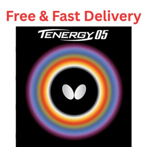 May include: A black square product package featuring the white text TENERGY 05 at the top. Below the text is a circular rainbow gradient design surrounding a white butterfly logo in the center. The words Free & Fast Delivery appear in red at the top.