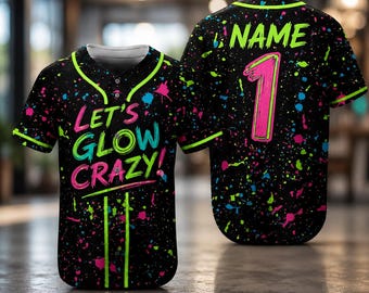 Let's Glow Crazy Baseball Jersey, Glow Party Shirt, Glow Party Jersey, Let's Glow Crazy, Blacklight Party, Neon, Glows Under Blacklights