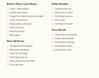 New Puppy Checklist Printable, Puppy Essentials List, First Week Puppy Schedule, Instant Download