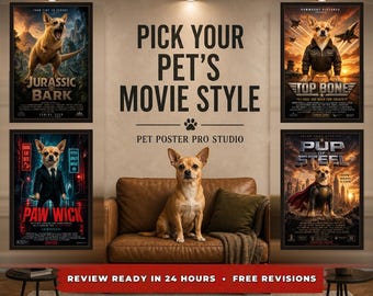 Custom Pet Movie Poster | Personalized Dog or Cat Portrait | Funny Hollywood Wall Art | Dog Mom Cat Lover Gift | Made to Order