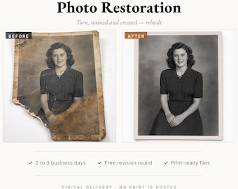 Photo Restoration Service, Restore Old Photos, Repair Damaged Vintage Pictures, Fix Tears Creases and Fading, Optional Colorization