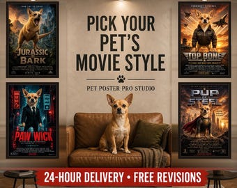 Benutzerdefiniertes Haustier Film Poster, DIGITAL DOWNLOAD, personalisierte Hunde oder Katzen Porträt, druckbare Hollywood Wandkunst, Geschenk für Hundeliebhaber