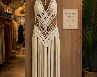 Boho Crochet Macrame Beach Dress Pattern, Fringe Halter Cover Up (PDF Download)
