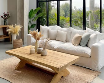 Moderner handgemachter Live Edge Couchtisch Massivholz Benutzerdefinierte Mitteltisch aus Walnuss-Eiche Luxus-Innenausstattung Stilvolles Wohndekor