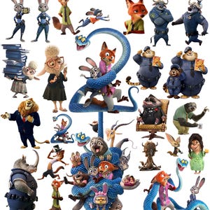 May include: A collection of 49 Zootopia PNG images, featuring various characters from the animated movie. The images are high-resolution, transparent, and suitable for digital projects. The image includes the text "Zootopia 1 & 2 PNGs" and "300 DPI Transparent High Resolution".
