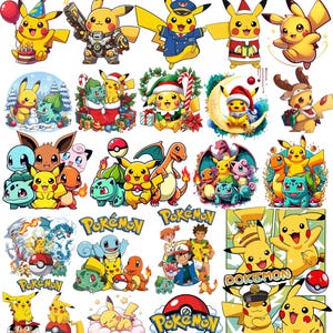 Pokemon clipart PNG-bundel, Pikachu-personageafbeeldingen, Cartoon PNG-bestanden, transparante achtergrond, digitale download, Instant Download