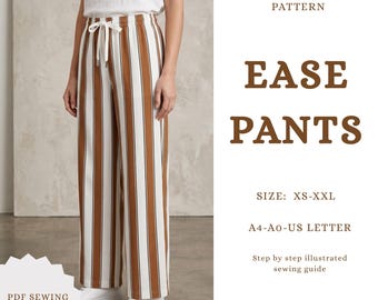 Ease naaipatroon wijde pijpen broek | Zelfstudie broek met elastische taille (pdf-download)