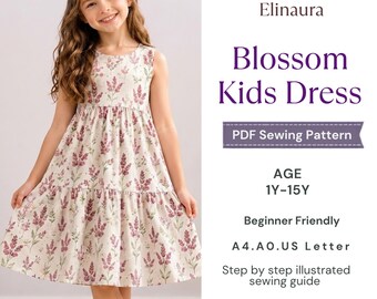 Girls Dress Sewing Pattern PDF, Tiered Floral Frock, Ages 1–15, Beginner Friendly, Kids Dress Pattern, Toddler Sewing Pattern