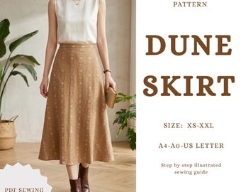 Dune Midi Skirt Sewing Pattern | Cottagecore Style, Gathered Waist (PDF Download)