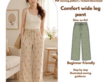 Comfort Wide Leg Pant Sewing Pattern | Drawstring Lounge Pants (PDF Download)